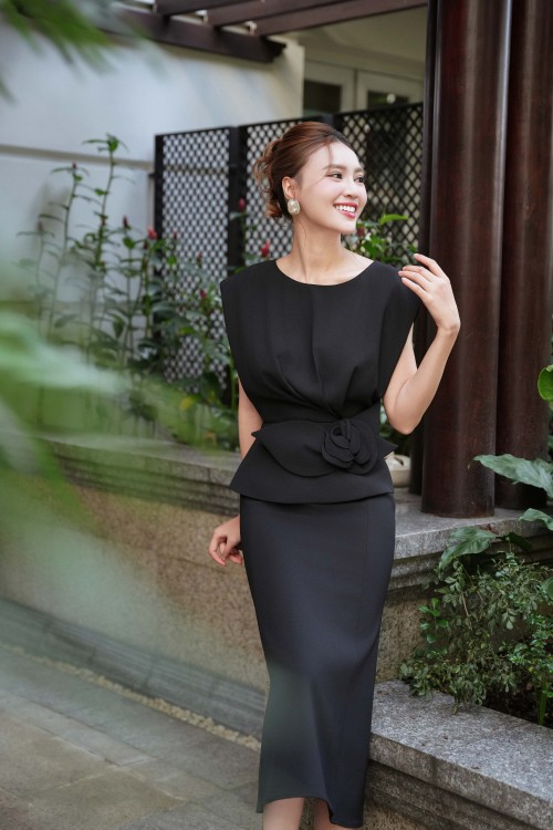 Black 3D Flower Woven Mermaid Dress