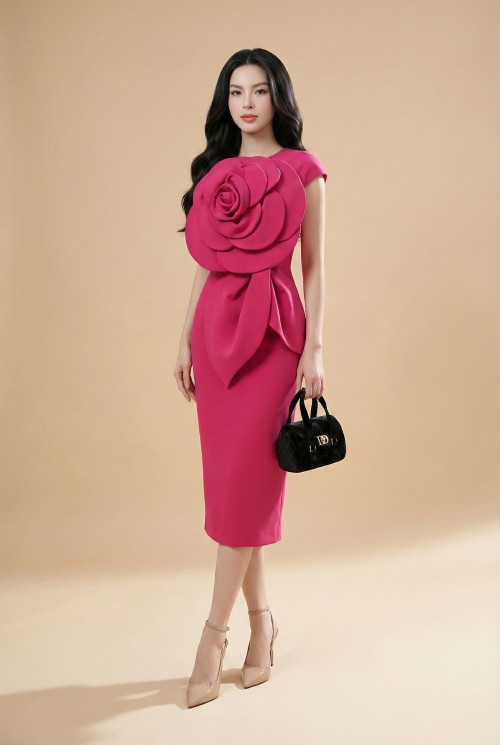 3D Flower Woven Pencil Dress