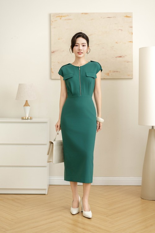Green Woven Pencil Dress