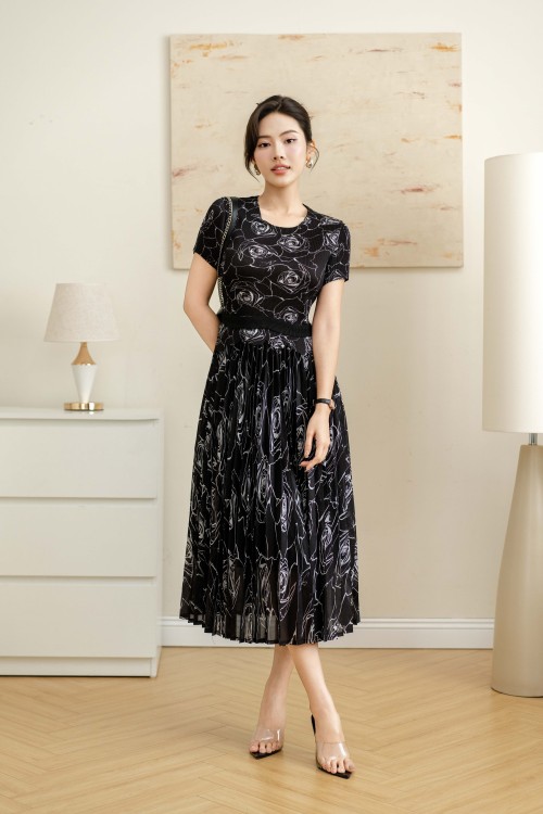 Black Woven Flared Dress