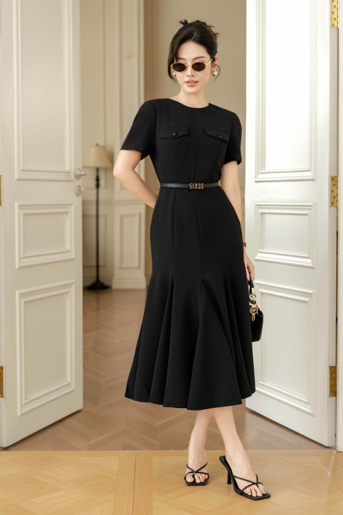 Black Woven Flared Dress