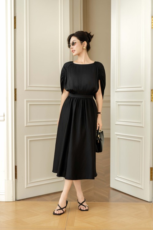 Black Silk Flared Dress