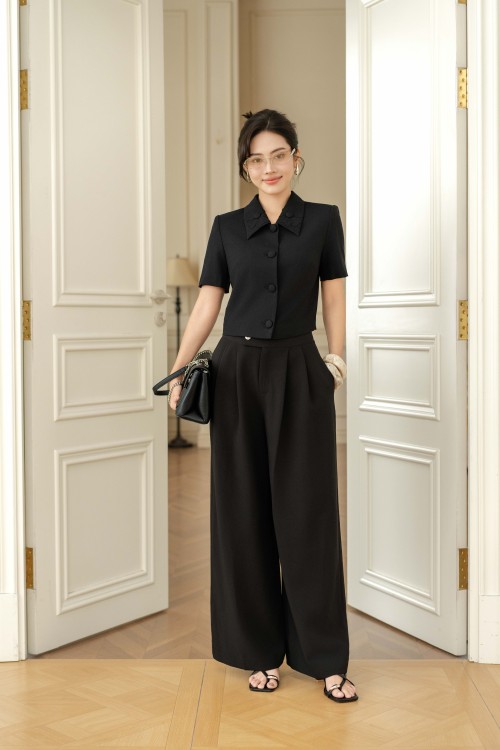 Black Woven Loose Pants