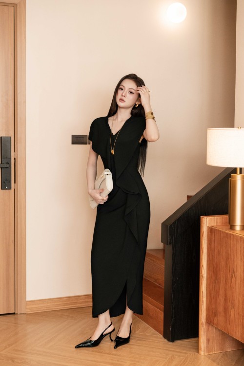 Black Woven Sarong Dress