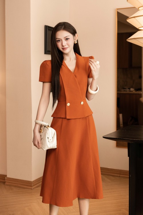 Ochre Woven Flared Dress