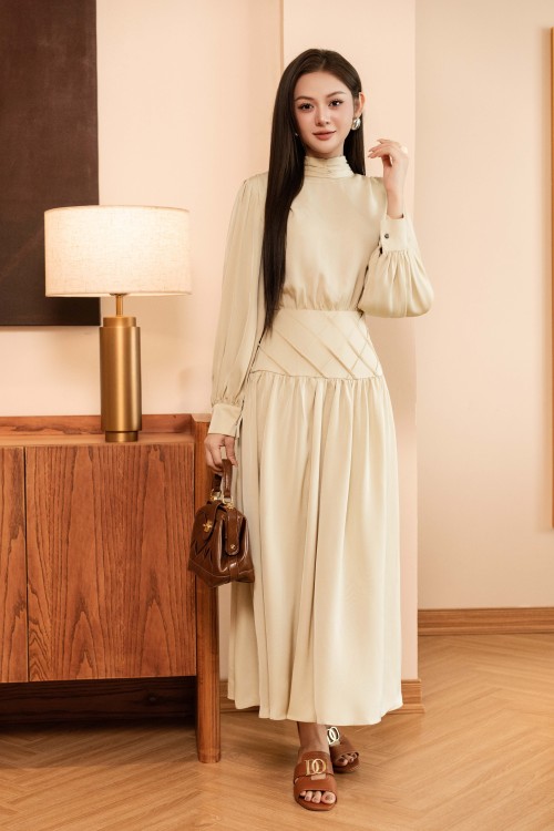 Lime Silk Flared Dress