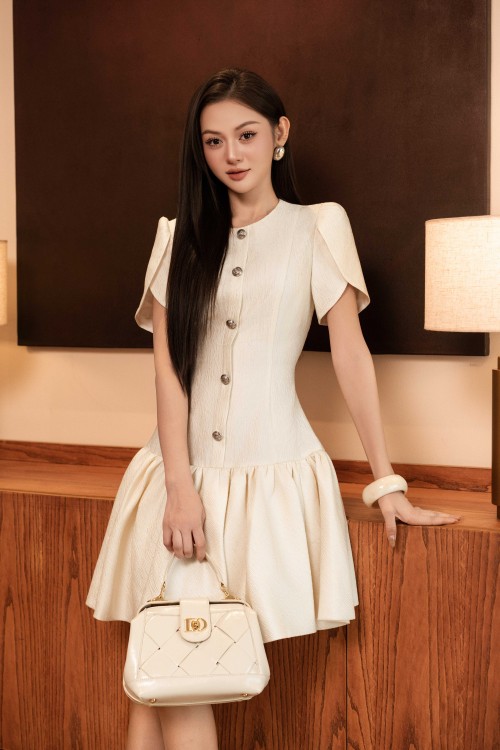 Off White Woven Flared Dress