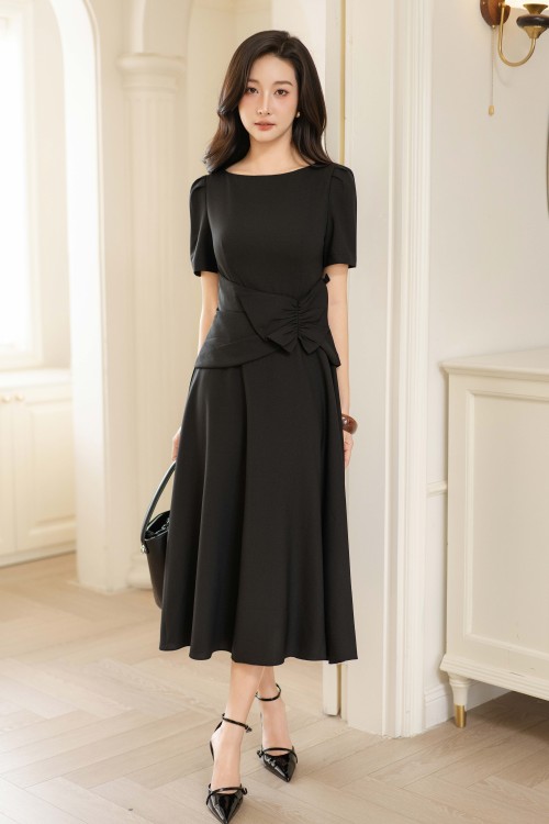 Black Woven Flared Dress