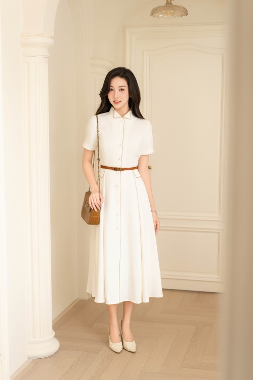 White Woven Flared Dress