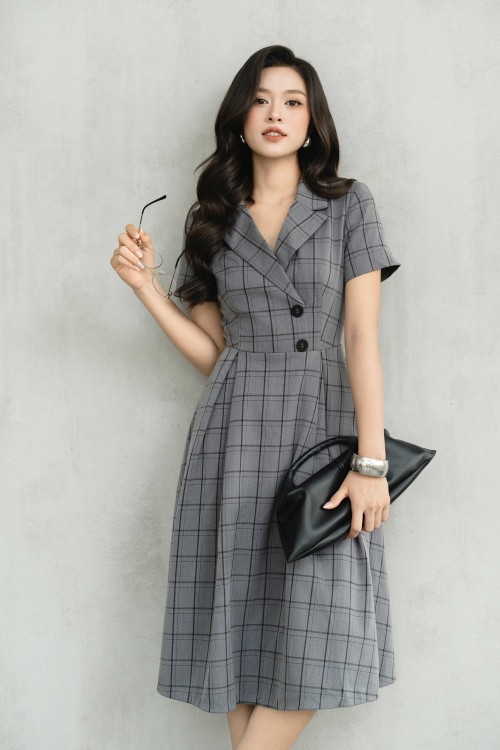 Dark Grey Woven Flared Dress