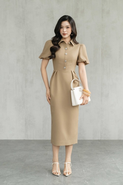 Brown Woven Pencil Dress