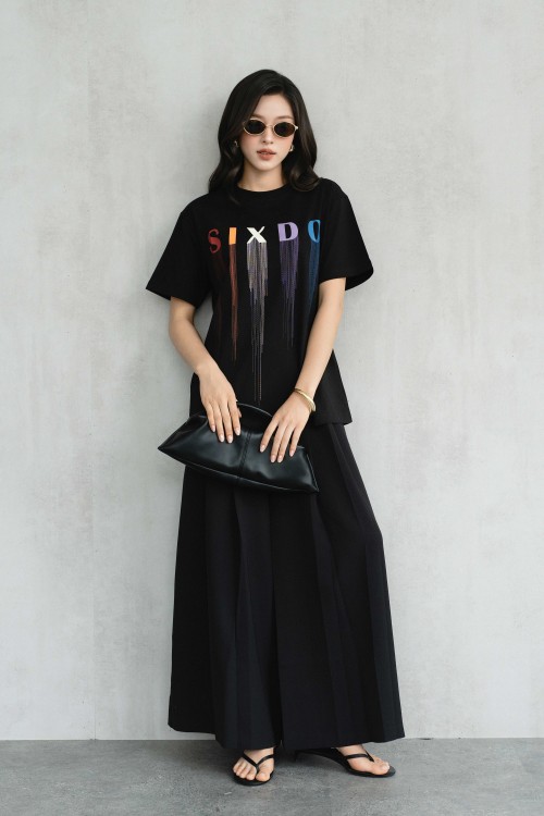 Black Sixdo Brush Stripe Cotton Tshirt