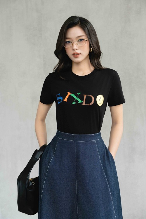Black Sixdo Smile Cotton Tshirt
