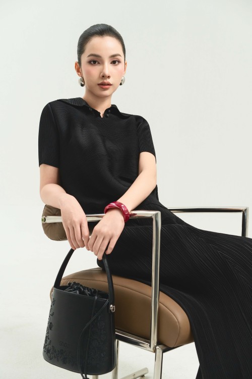 Black Pleated Woven Flared Pants