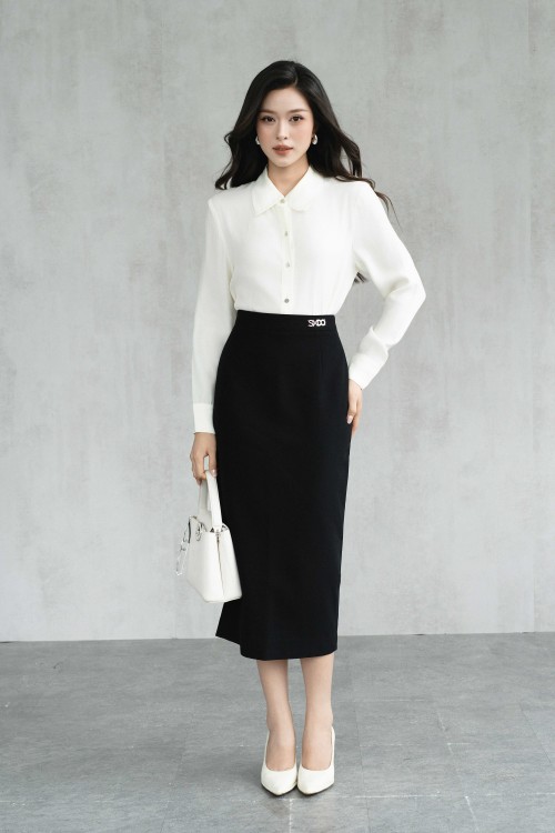 Black Woven Pencil Skirt