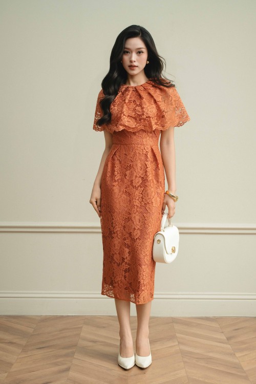 Ochre Lace Pencil Dress