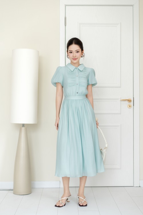 Mint Organza Flared Dress