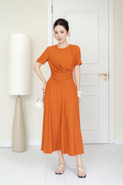 Ochre Woven Flared Dress