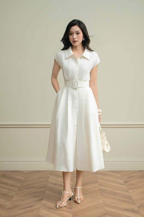 White Woven Flared Dress