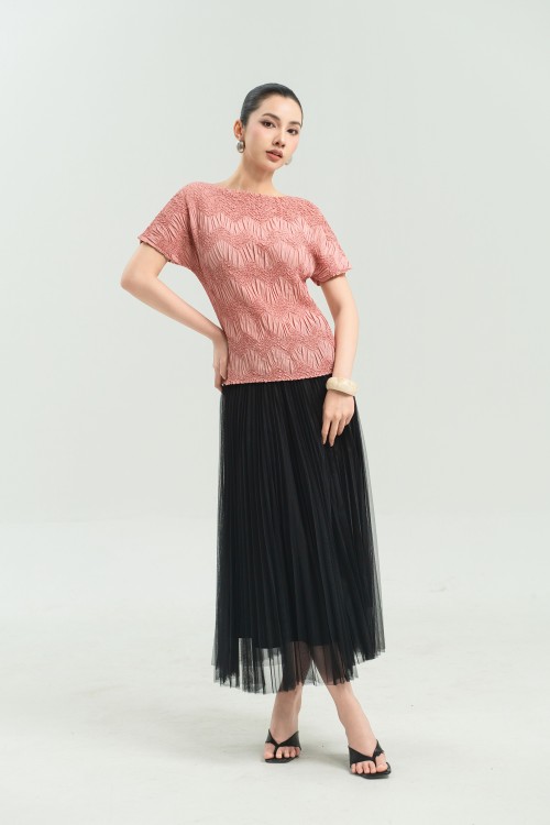 Pink Pleated Woven Blouse