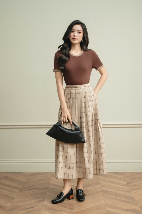 Light Brown Woven Flared Skirt