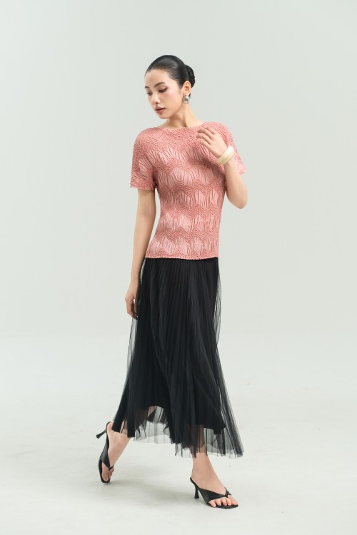 Black Mesh Flared Skirt