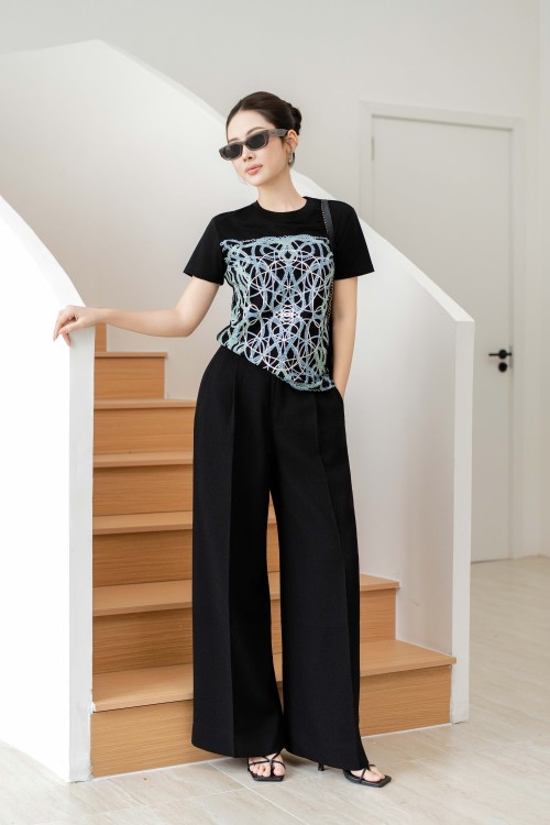 Black Woven Loose Pants