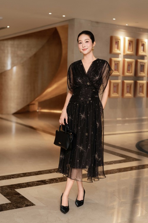 Black Voile Flared Dress