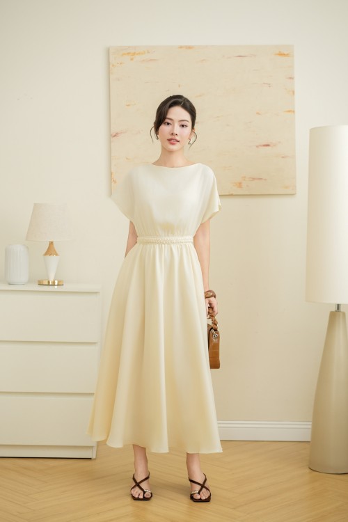 Cream Woven Flared Dress