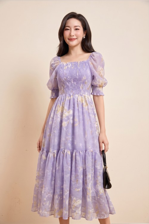 Light Purple Voile Flared Dress