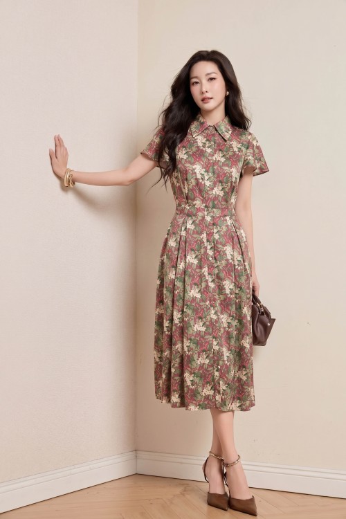 Dark Murrey Silk Flared Dress