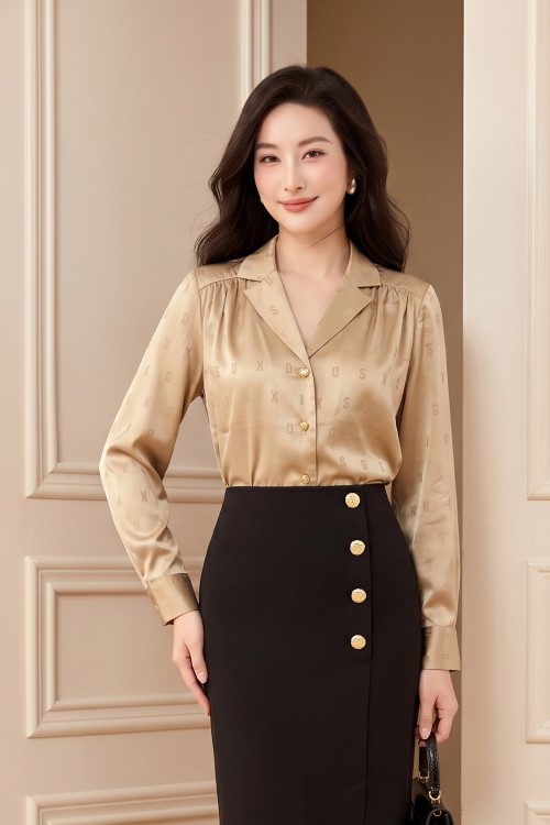 Brownish-beige SIXDO Silk Shirt