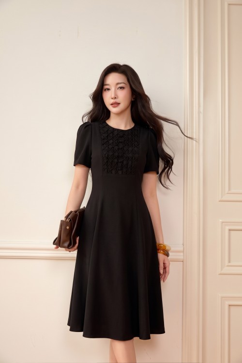 Black Woven Flared Dress