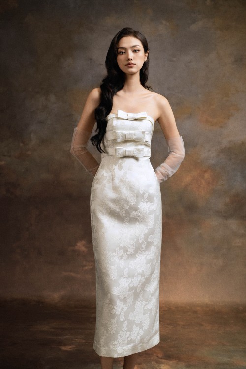 White Brocade Pencil Dress &amp; Croptop