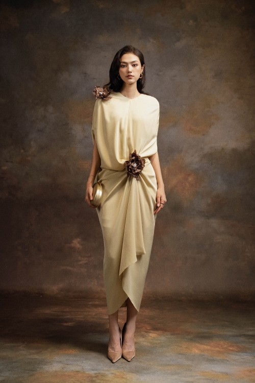 Lime Silk Sarong Dress With Flower