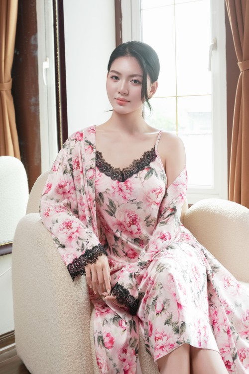 Pink Peony Silk Blouse And Sleeveless Dress