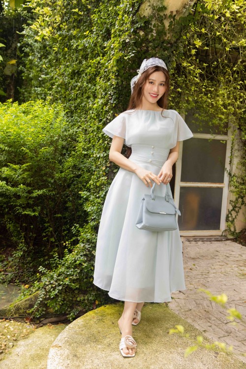 Light Mint Organza Flared Dress