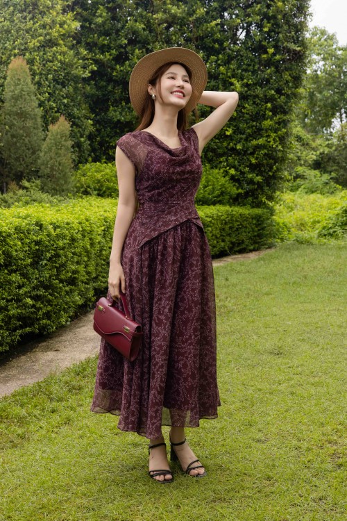 Russet Voile Flared Dress