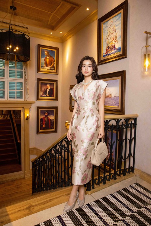 Pink Brocade Pencil Dress