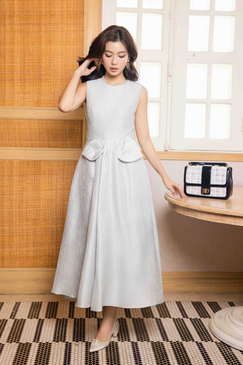 Light Blue-Grey Woven Flared Dress