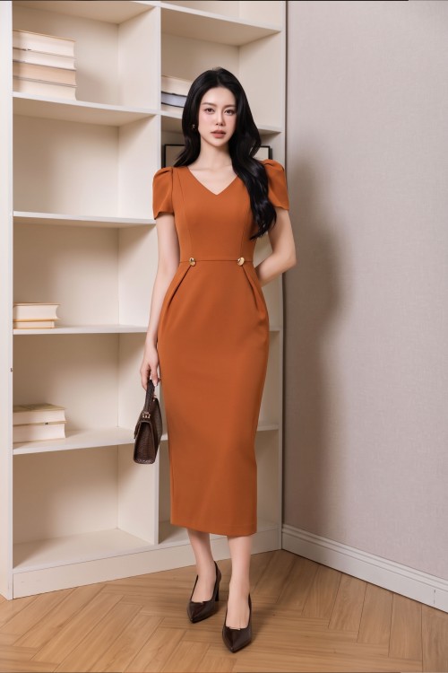 Ochre Woven Pencil Dress