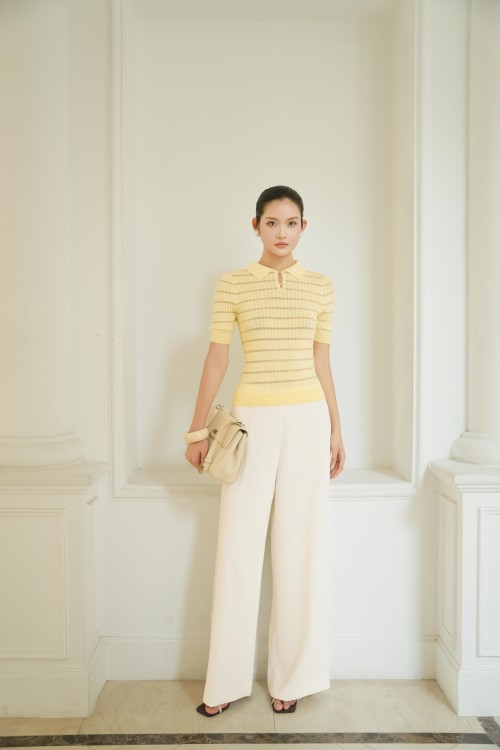 Yellow Sheer Stripe Knit Polo