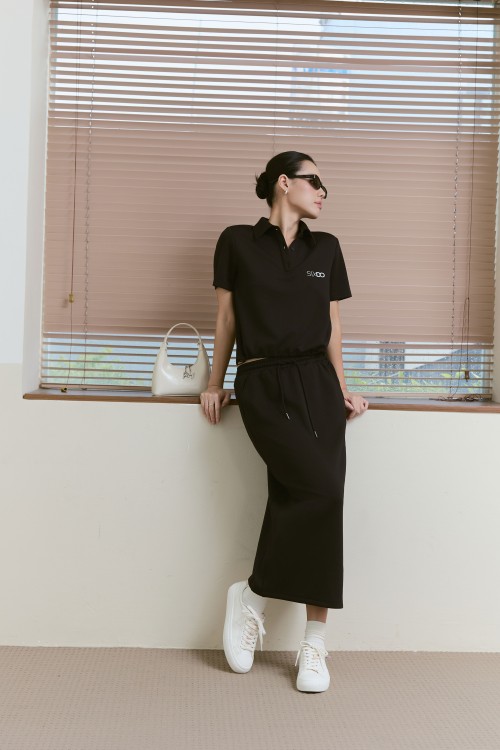 Black Knit Polo &amp; Skirt