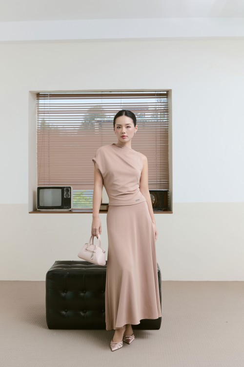 Light Brown Knit Blouse &amp; Skirt