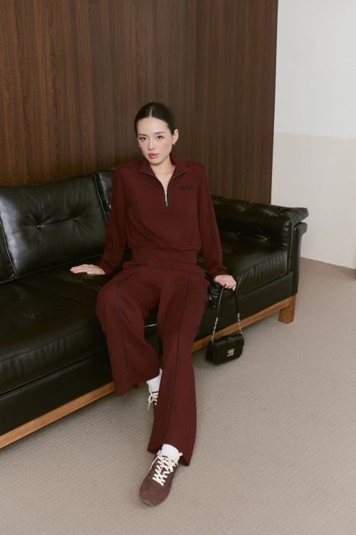 Wine SIXDO Knit Blouse And Loose Pants