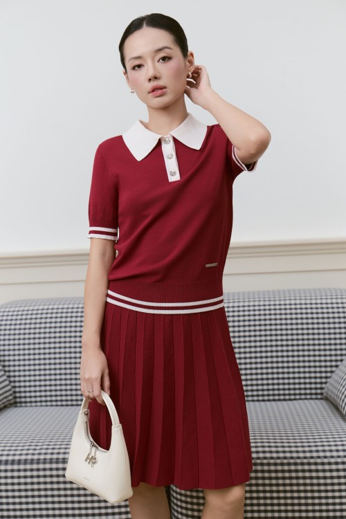 Burgundy Knit Mini Skirt &amp; Blouse