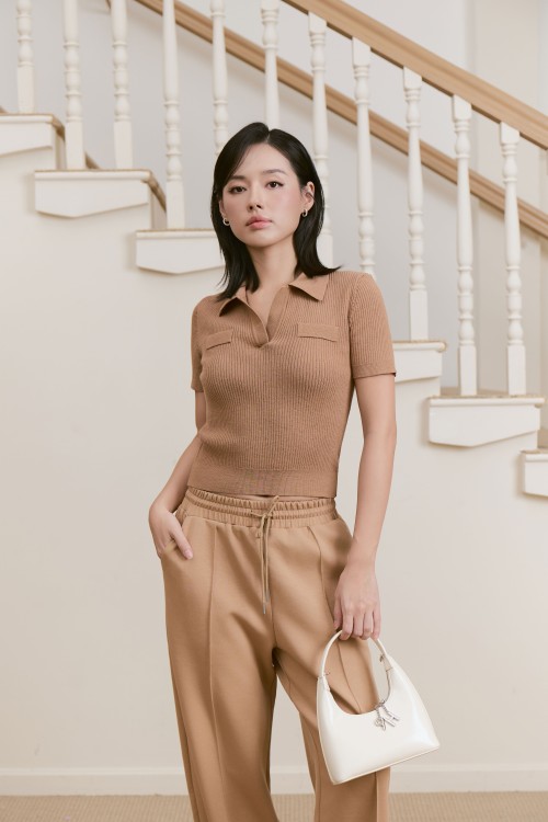 Khaki Knit Loose Pants &amp; Blouse