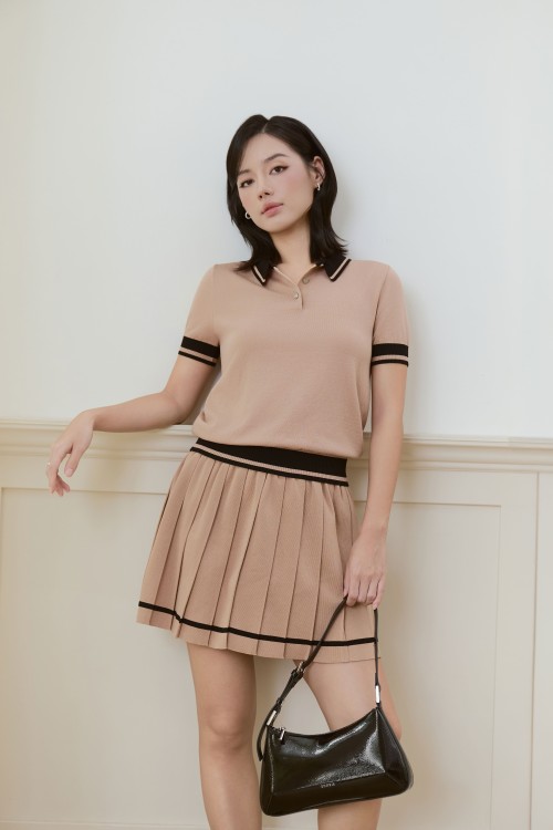 Caramel Knit Mini Skirt &amp; Blouse