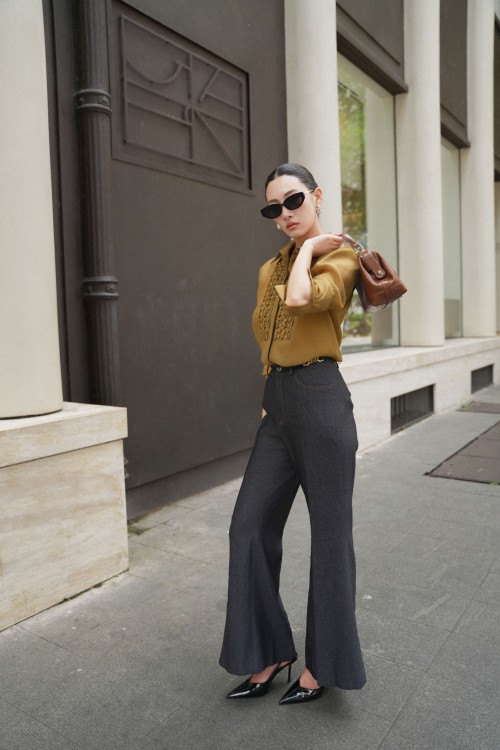 Black Denim Flared Pants
