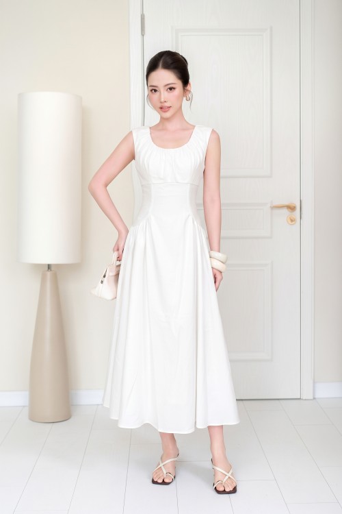 White Woven Flared Dress